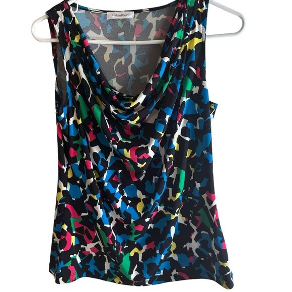 Calvin Klein Geometric Abstract Multicolor Sleeveless Top -‎ Size Small - Picture 1 of 11